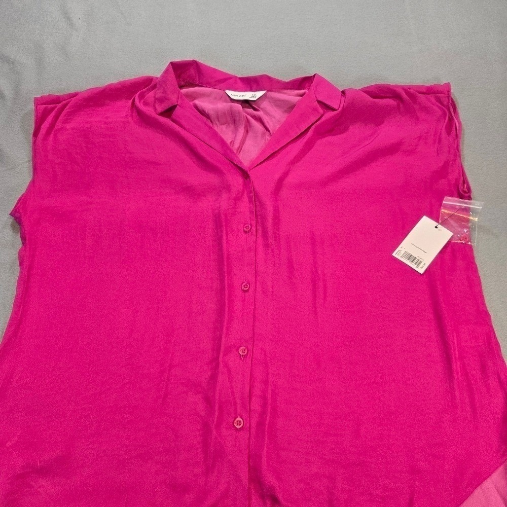Nine West Blouse Women XXL Pink Button Up High Low Sleeveless Career Top - Picture 2 of 7